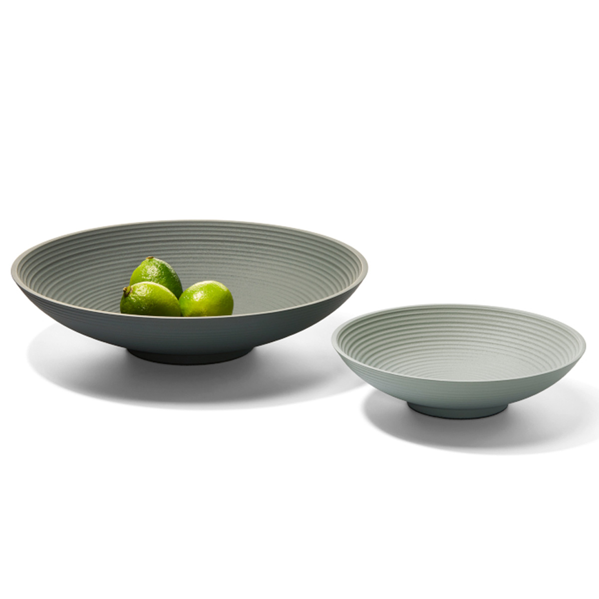 zen_obstschale_philippi_2 Runde Obstschale aus Aluminium in Steingut Optik - beide Grössen nebeneinander