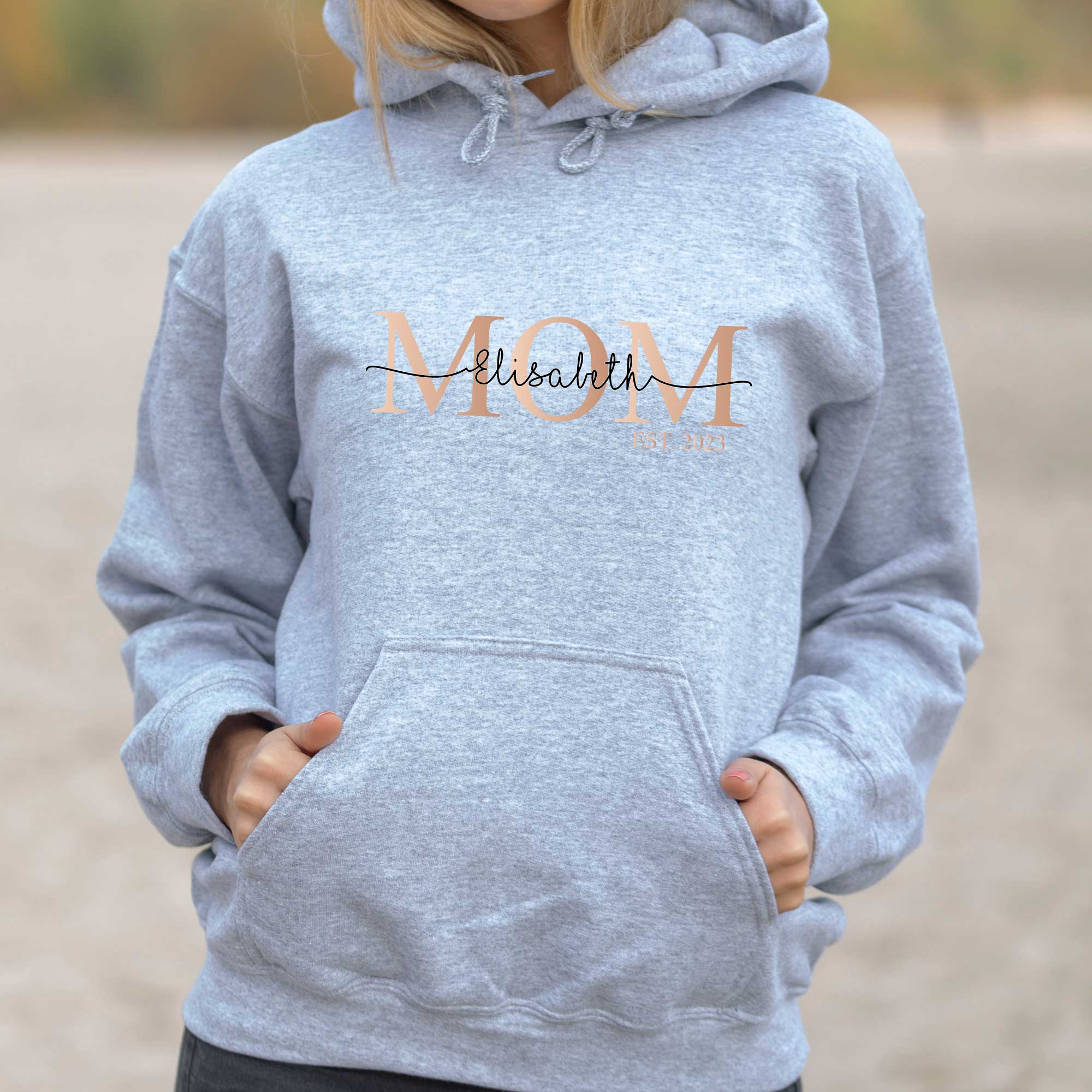 MOM Hoodie - Farbe: Grau - Aufdruck: Roségold / schwarz