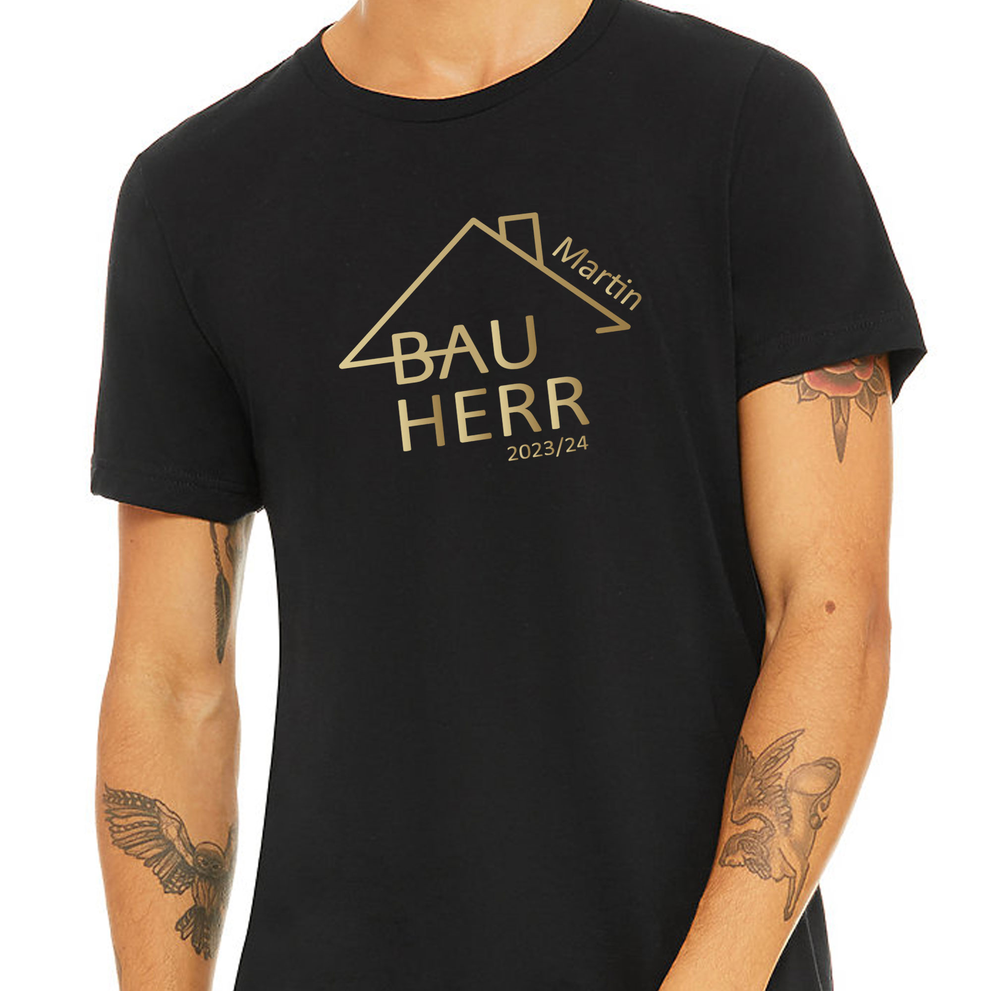 Personalisiertes T-Shirt Bauherr - schwarz / gold