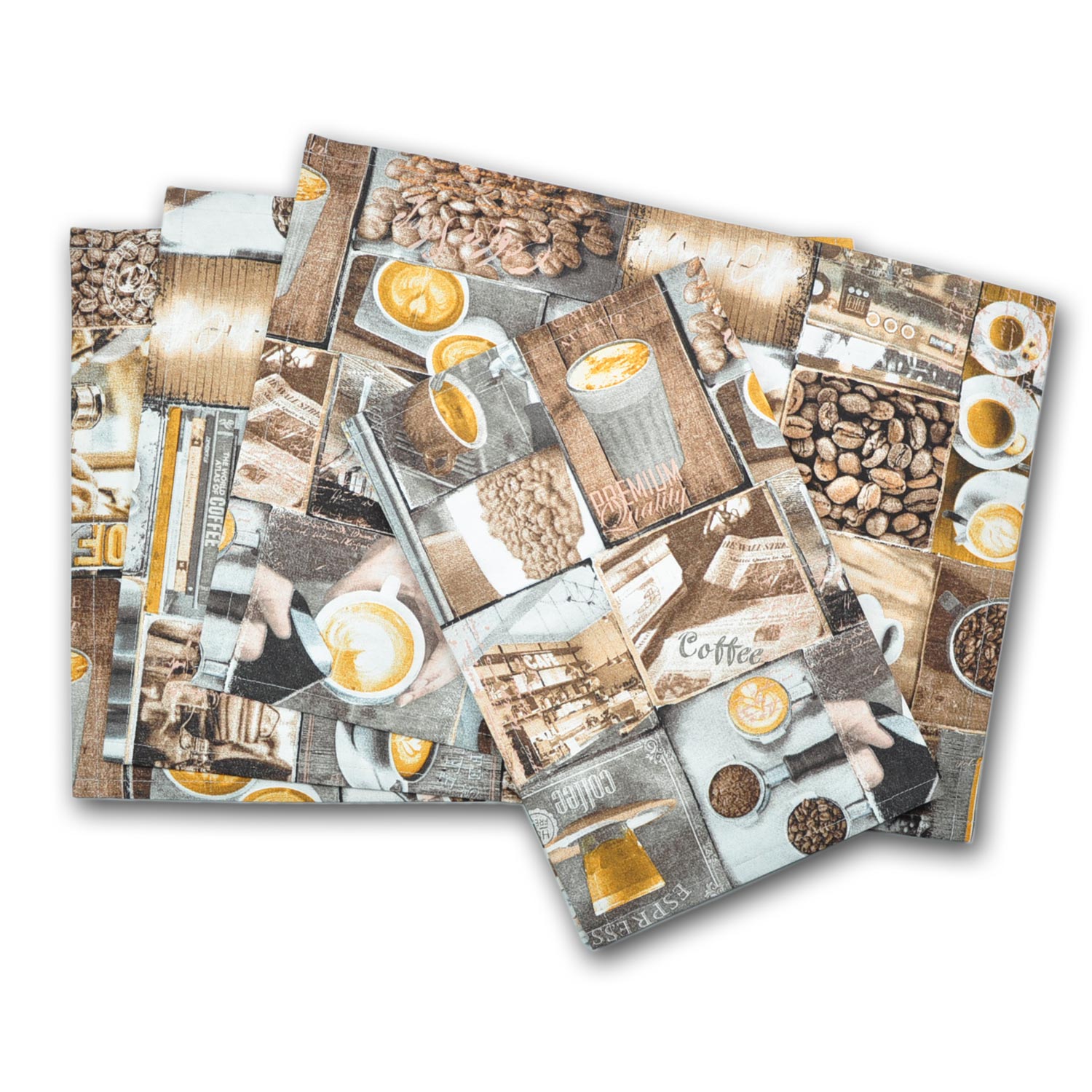 Platzset mit verschiedenen Kaffee-Motiven – Tischset als Collage im Retro-Stil