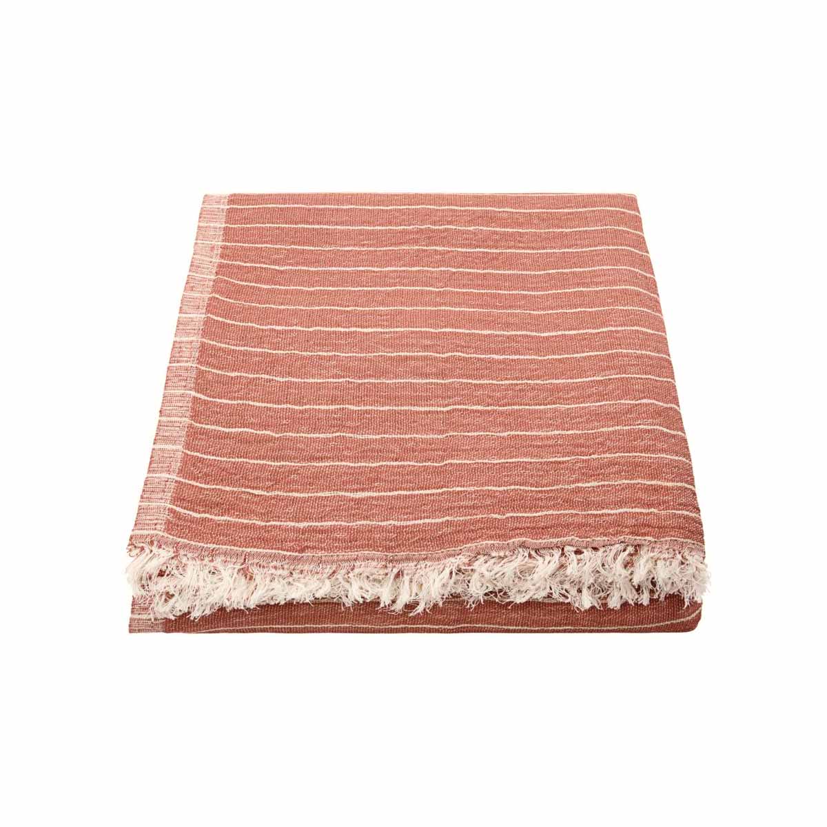 tagesdecke_alice_house_doctor_1 Rote Decke mit Streifen und Fransen