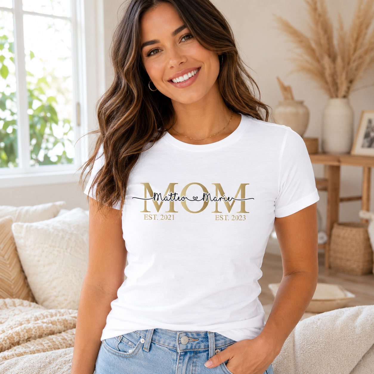 Personalisiertes MOM T-Shirt mit Kindernamen & Geburtsjahr – Geschenk für Mama