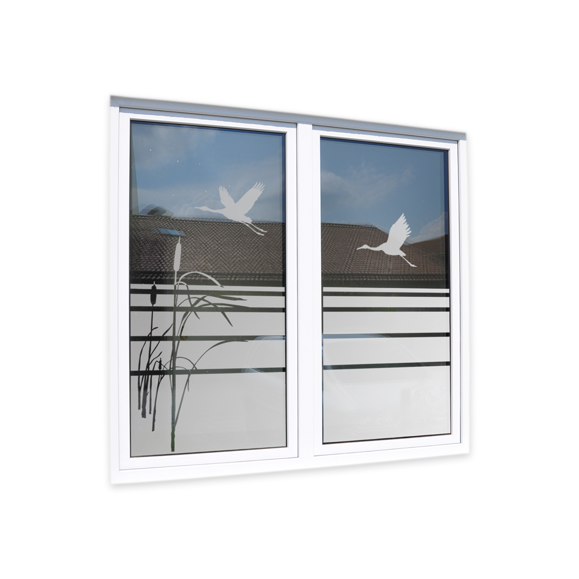Sichtschutzfolie_EG216 Fensterfolie Schilf mit Zugvögeln - Sichtschutzfolie für Bad & WC
