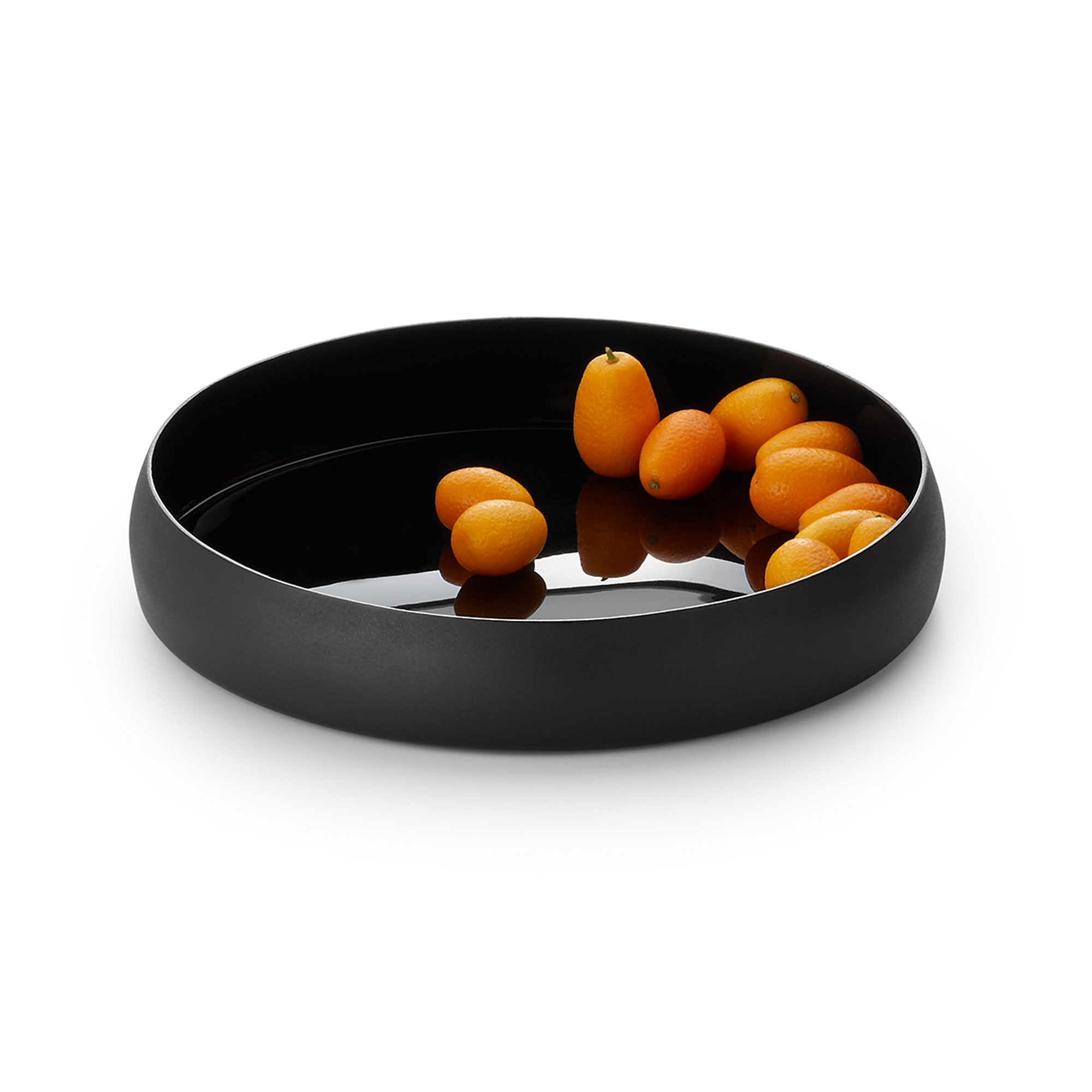 Runde_Obst_Schale_NEGRETTO Rundes Tablett aus Metall in tiefem Schwarz