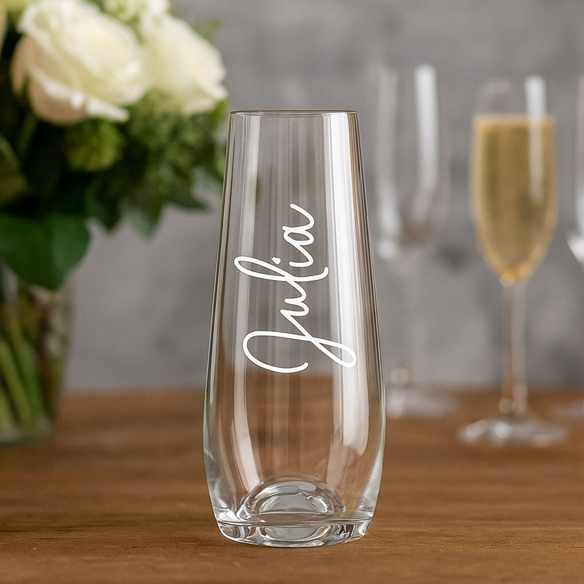 Personalisierte Sektgläser ohne Stiel – Geschenk Hochzeit, JGA & Trauzeugin