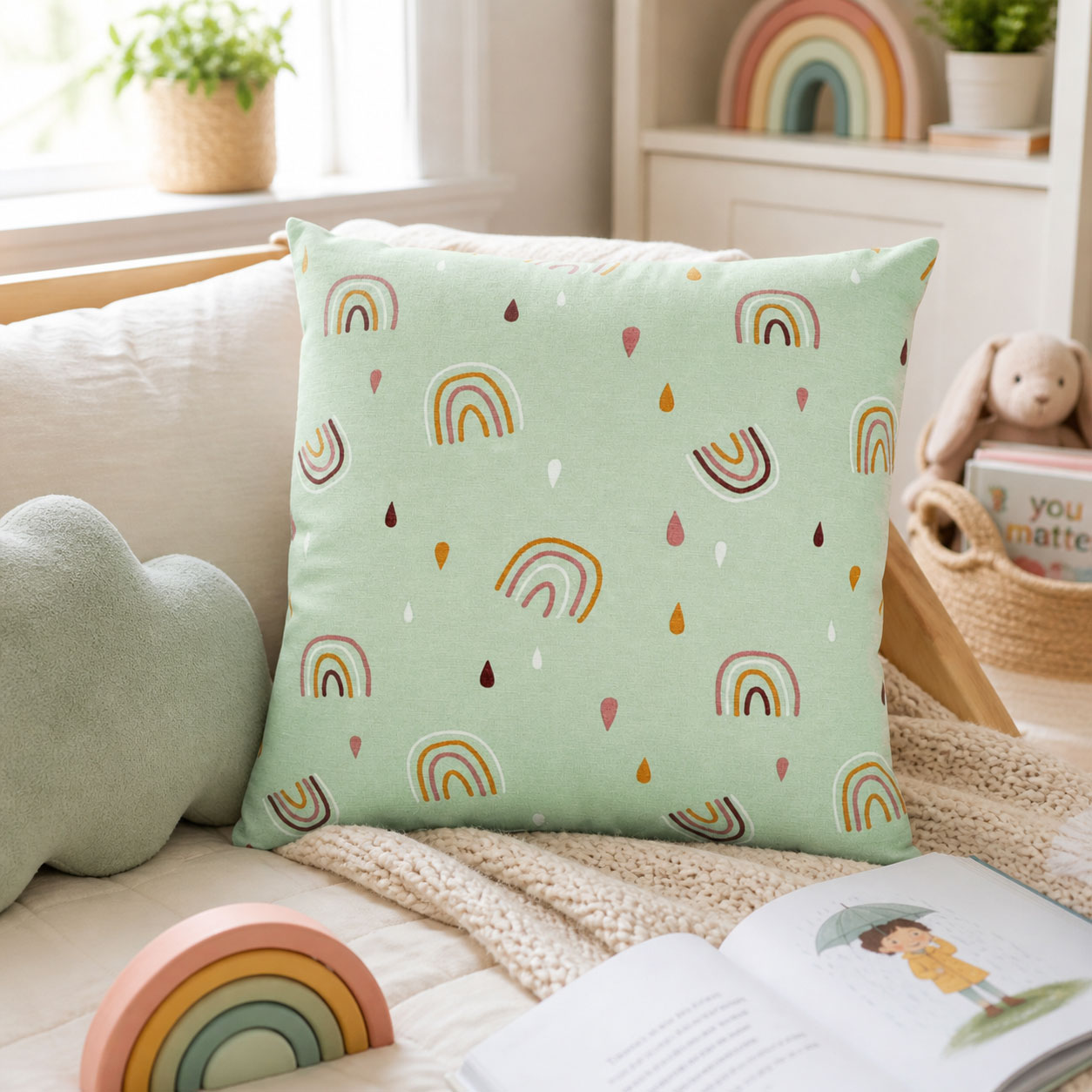 Zierkissen Regenbogen | Dekokissen für Kinder | Kissen mit Regenbogen-Motiv | Rainbow