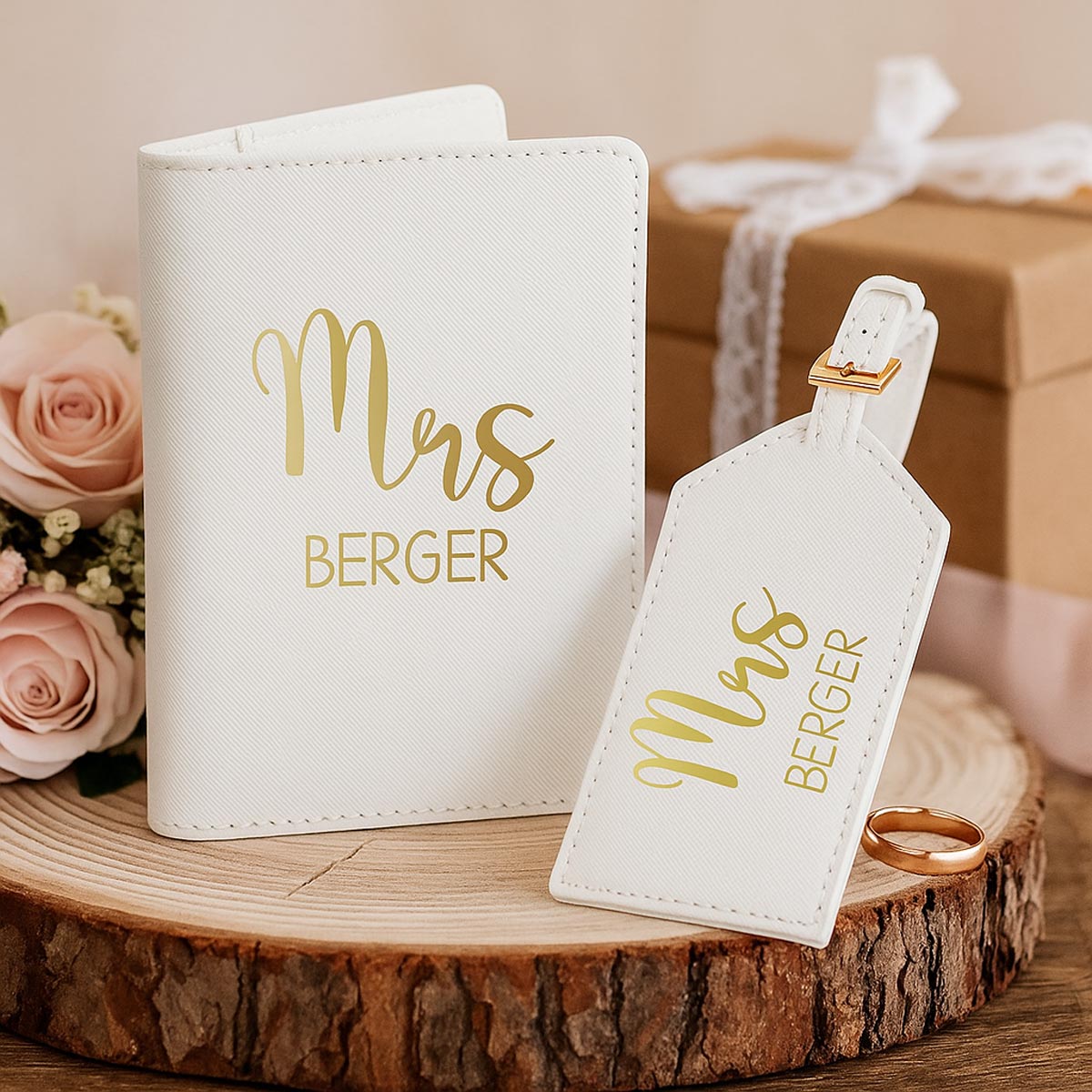 MR & MRS Travel Set personalisiert – Reisepass-Hülle & Kofferanhänger, Hochzeitsgeschenk & Flitterwochen