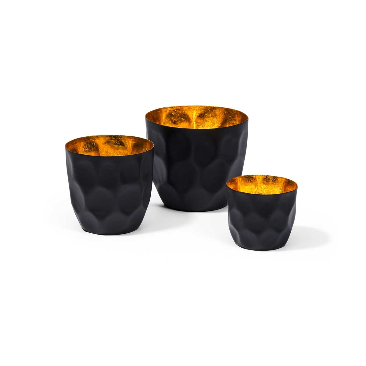 Teelichthalter_SET_CASA_300109 Schwarze Teelichthalter mit Blattgold in der Innenseite