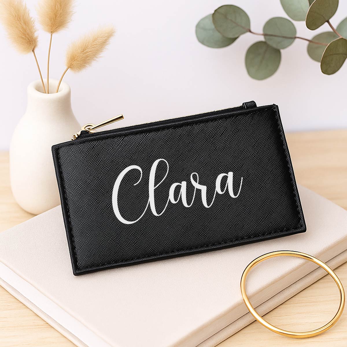 Personalisierte Geldbörse für Damen – Kleines Portemonnaie mit Namen oder Initialen, Kartenetui mit Münzfach – Geschenk für Freundin & Schwester