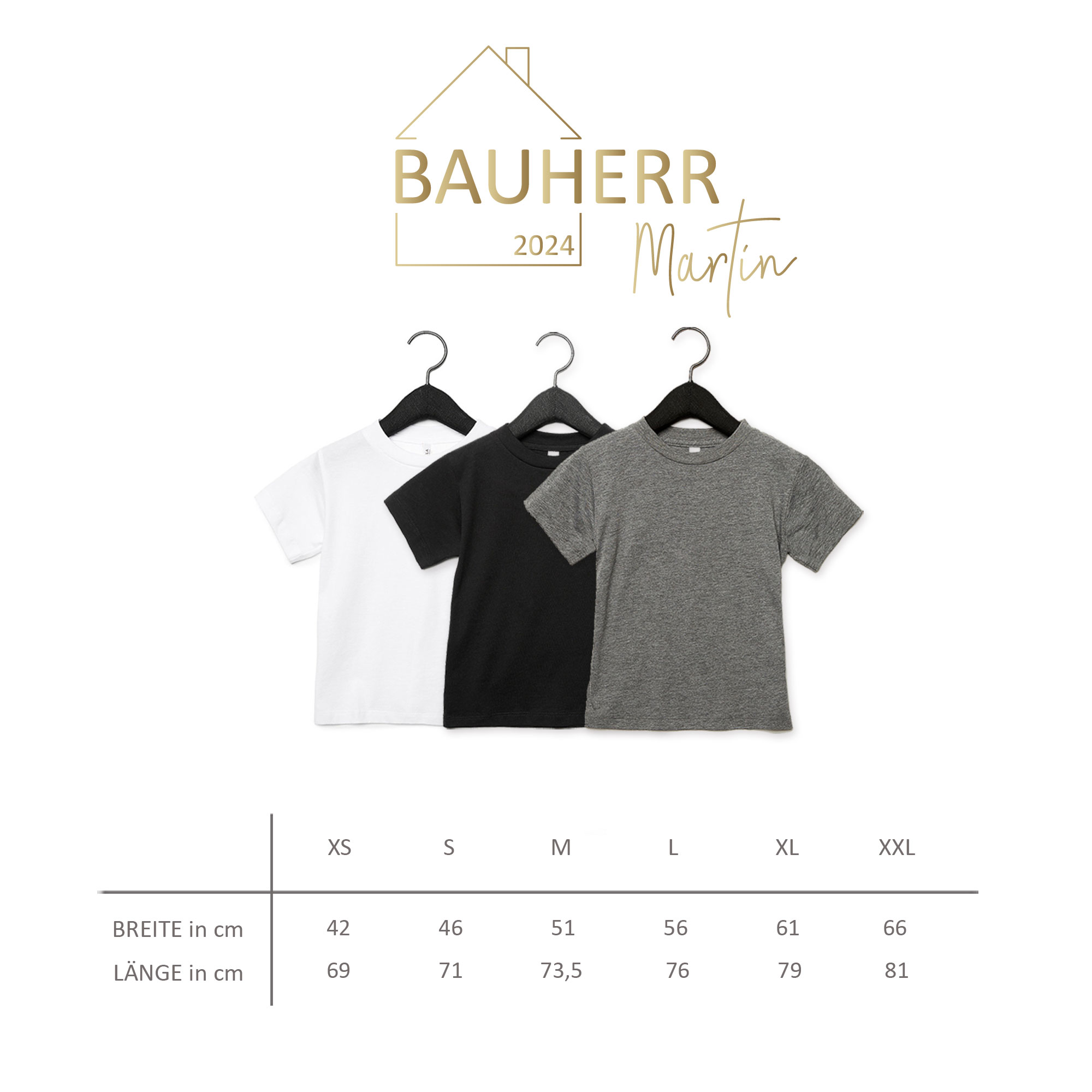 Bauherr T-Shirt - Grössentabelle