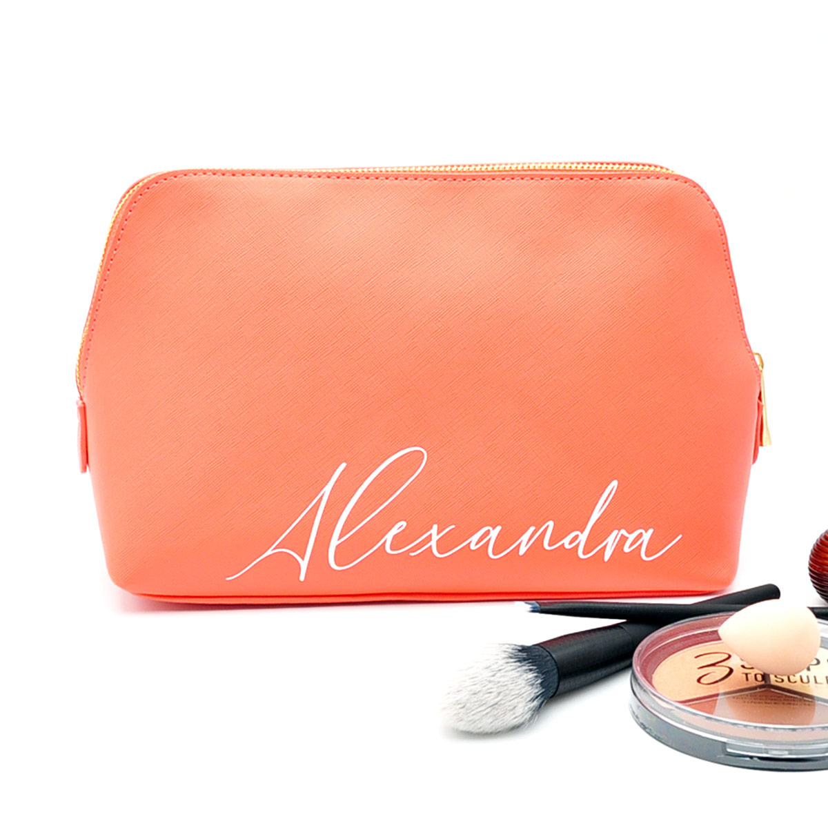 KT10_1 Schminktasche mit Namen - Farbe: Coral, Größe: L