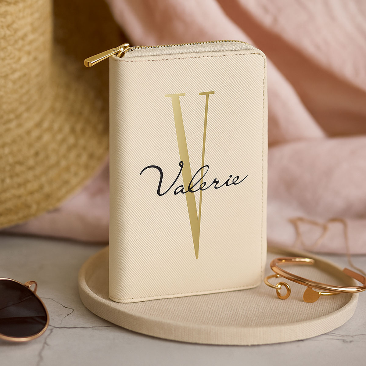 Reise Schmucketui personalisiert – Schmucktasche mit Name & Initial