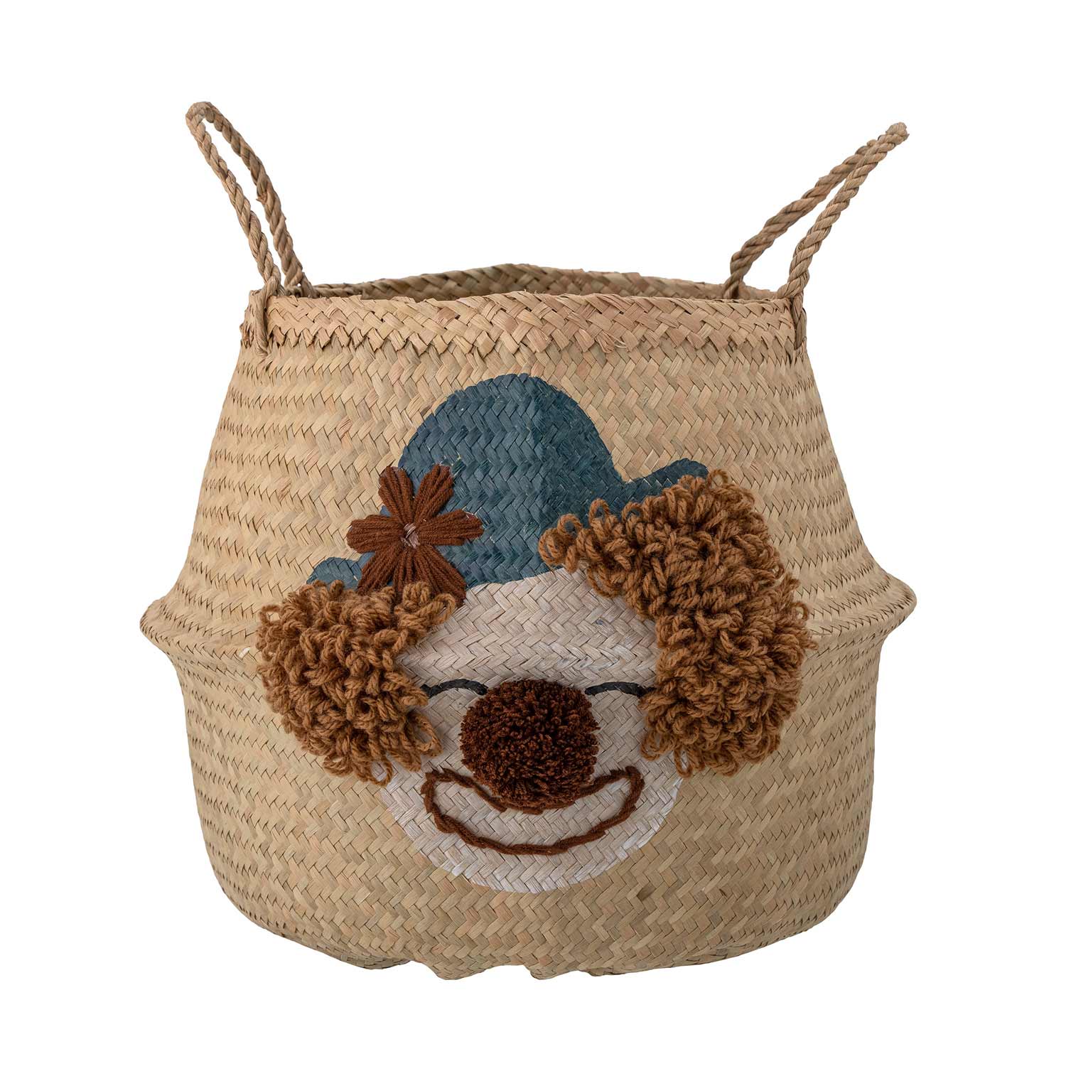Rattan_Korb_Clown_82054113 Geflochtener Korb aus Seegras mit Clown-Gesicht