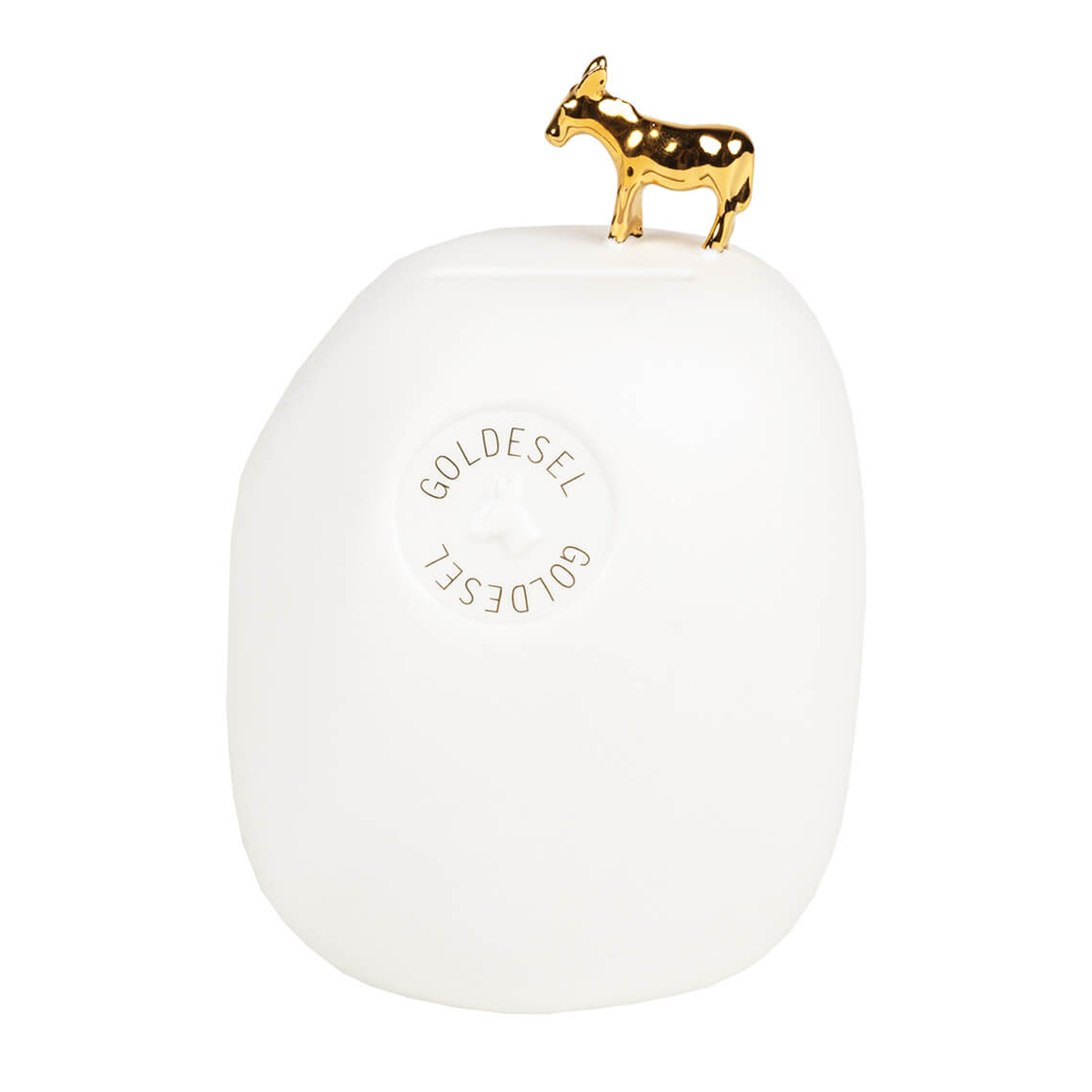 Räder – Spardose Schotterstein "Goldesel" – Edle Porzellan-Spardose in Weiß & Gold