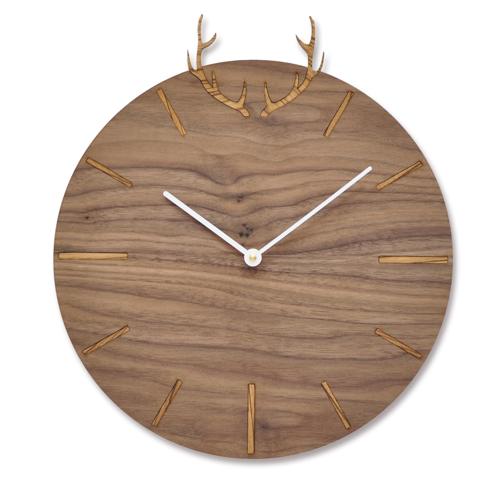 UHR001 Wanduhr aus Holz Geweih Landhaus Bauernhaus