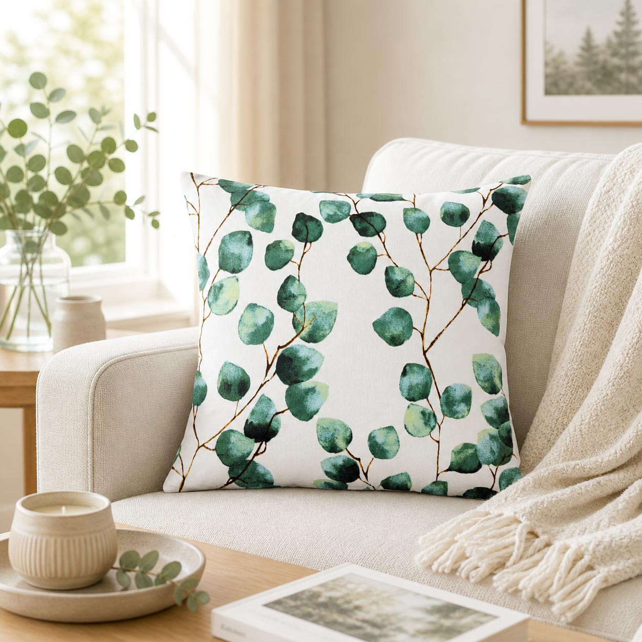 Dekokissen Eukalyptus Zierkissen Blätter Kissenhülle Eucalyptus