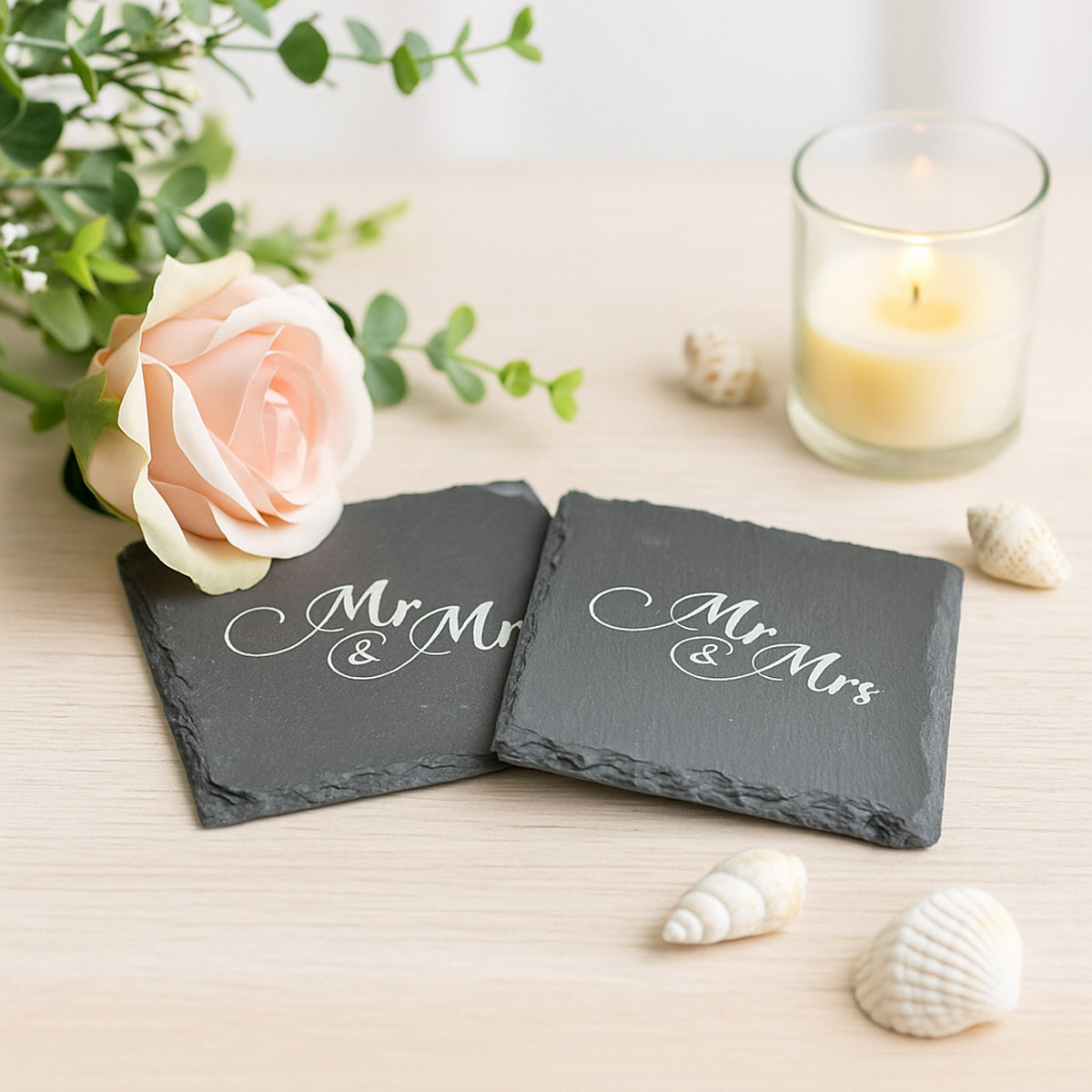 Schieferuntersetzer für Hochzeitspaare - 2 Untersetzer für das Junge Brautpaar