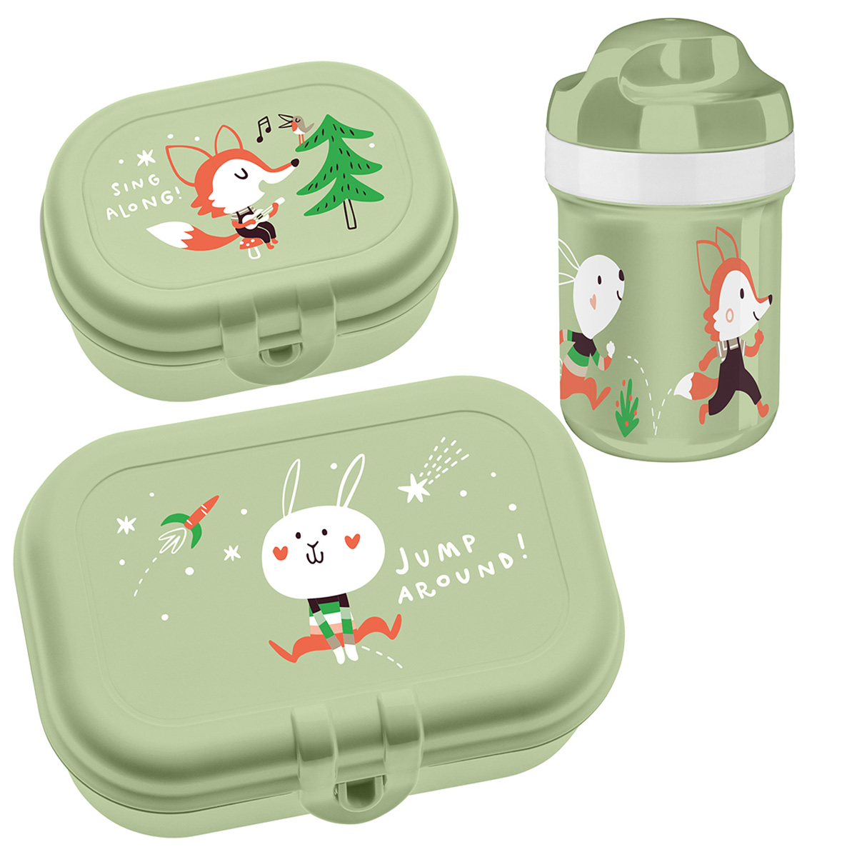 koziol - Lunchbox-Set mit Trinkflasche HOP ON TO GO - Brotzeitdosen im 2er Set + Kinderflasche