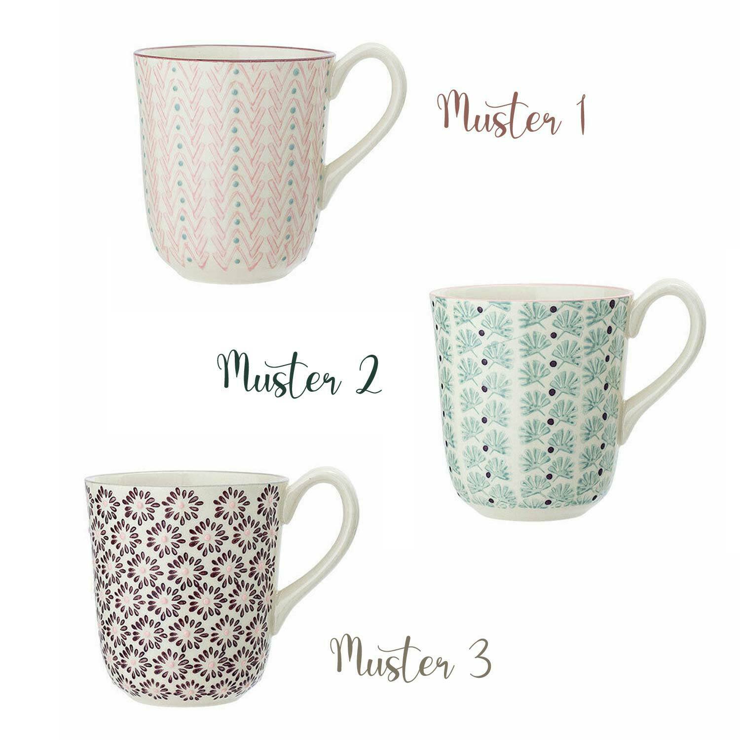 Bloomingville | Tassen Maya Mug Becher – 3er Set, Muster- & Farbenmix