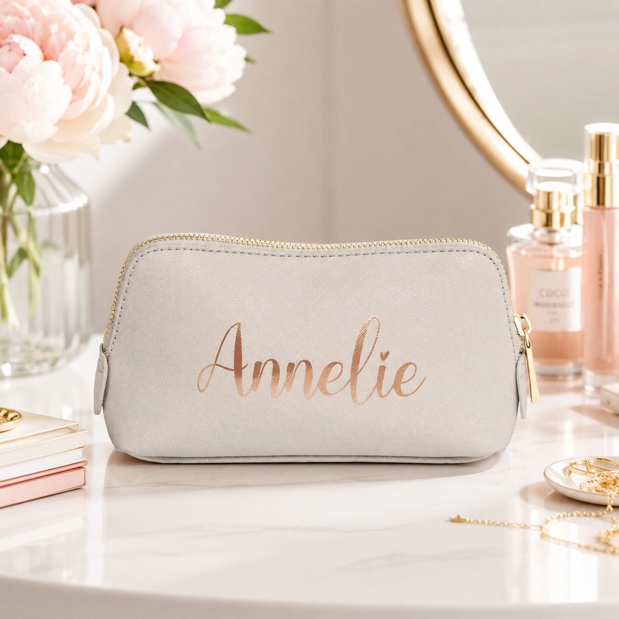 Personalisierte Kosmetiktasche mit Name | Schminktasche aus Kunstleder