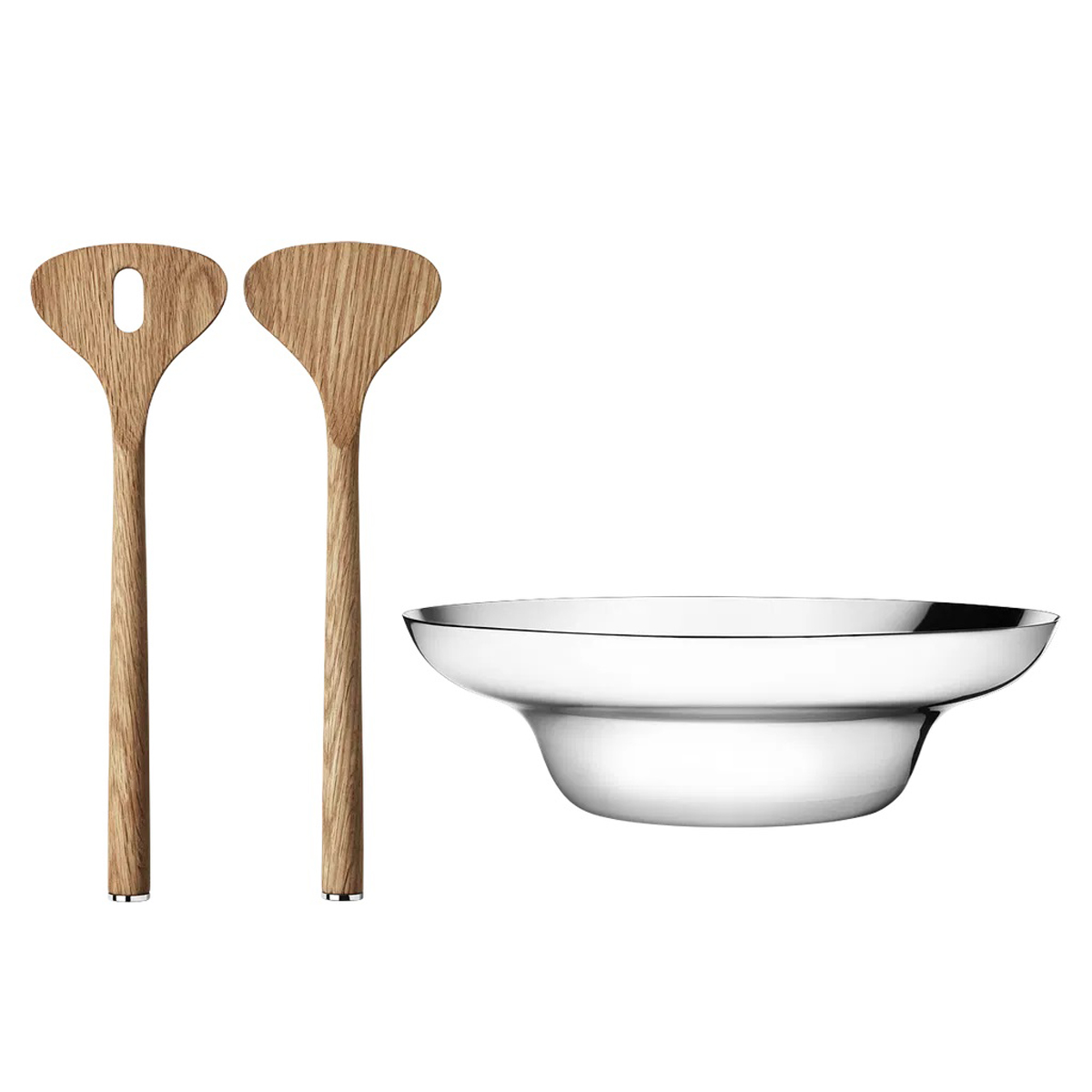 Georg Jensen - Alfredo Edelstahl Schüssel mit Salatbesteck aus Eichenholz