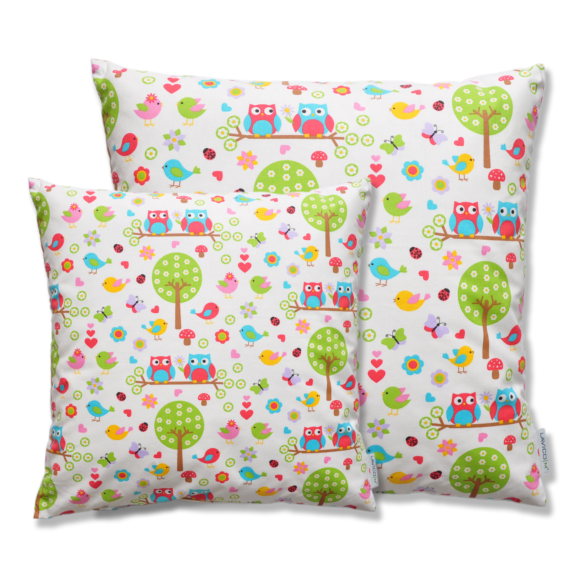 ZK024 Kinderkissen - Eulen & Vögel - Dekokissen Kinderzimmer creme