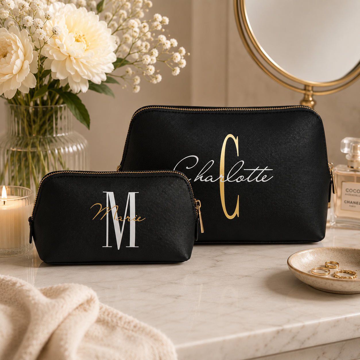 Personalisierte Kosmetiktasche - Kulturtasche mit Initial & Wunschnamen