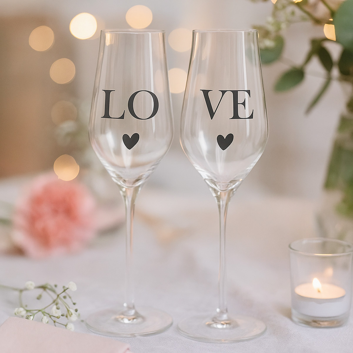 LOVE Champagnergläser Set von LEONARDO – Sektgläser mit Herz | Geschenk zur Hochzeit, Verlobung & Jahrestag | Glas-Set für Paare
