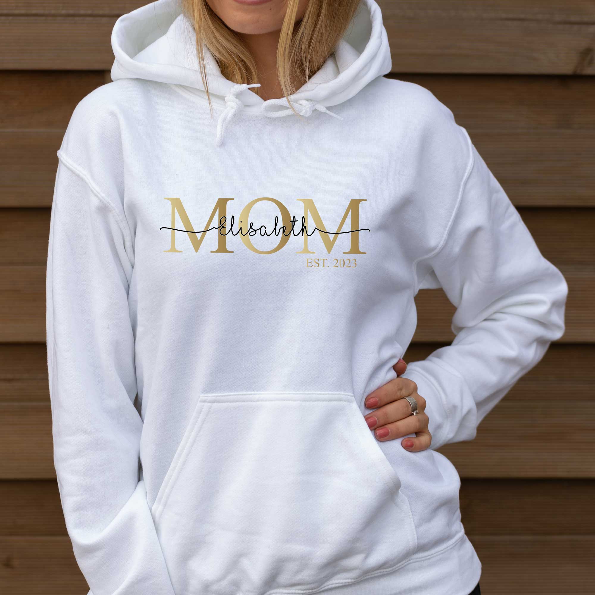 MOM Hoodie - Farbe: Weiß - Aufdruck: Gold / schwarz