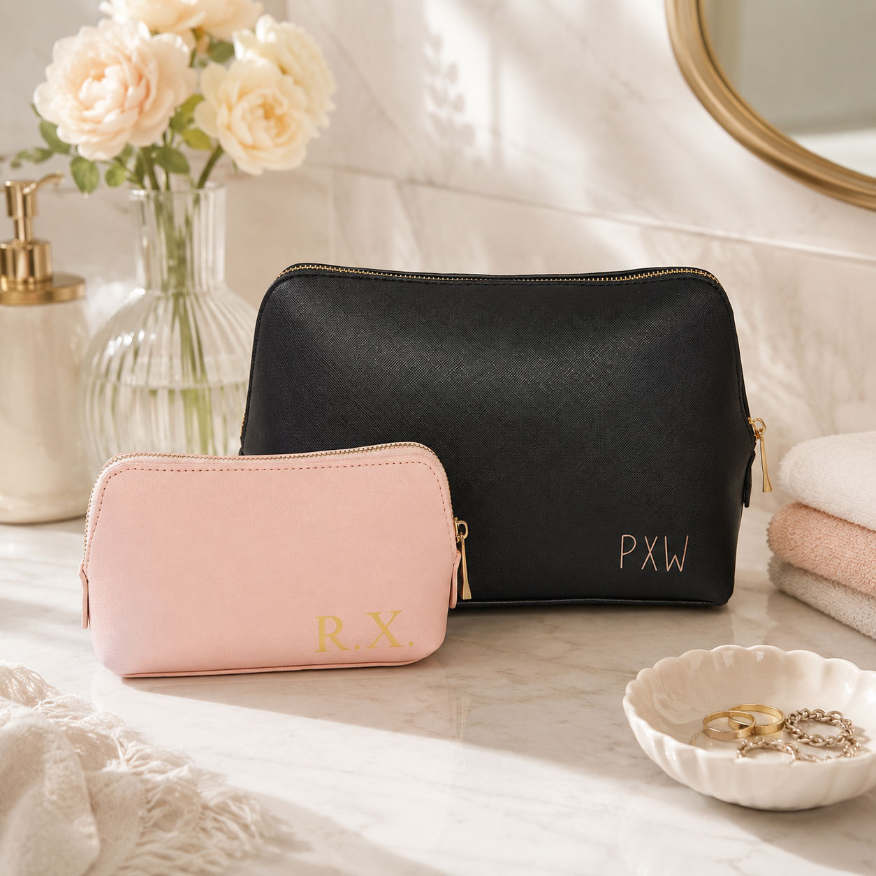 Kulturbeutel mit Initialen - Personalisierte Schminktasche - Kosmetiktasche mit Monogramm