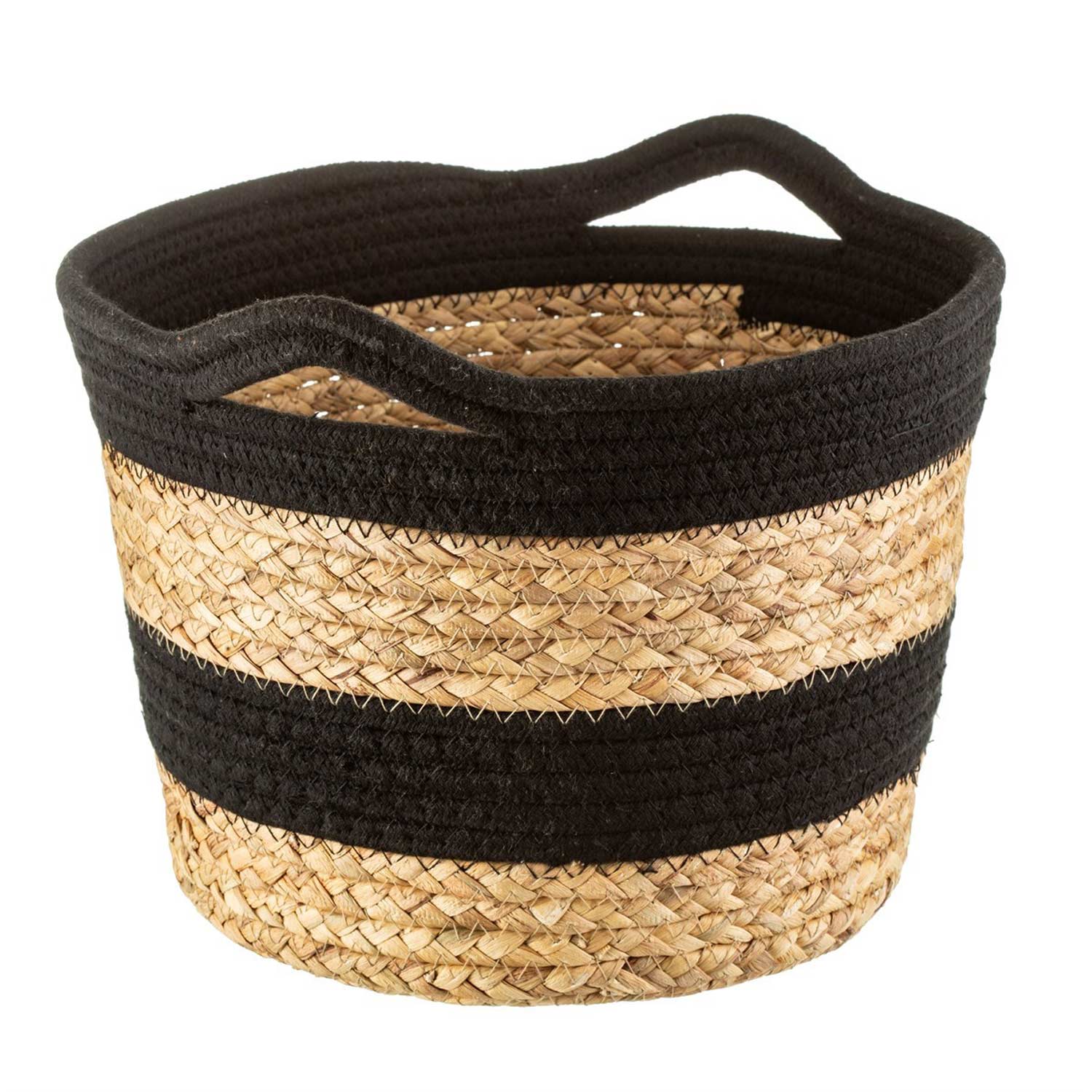 RTN010_A_Arizona_Black_Stripe_Basket_Side Gestreifter Dekokorb aus Seegras & Baumwolle - Seitenansicht