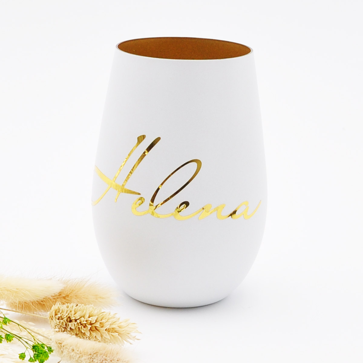 Longdrinkglas mit Namen - weiss/gold