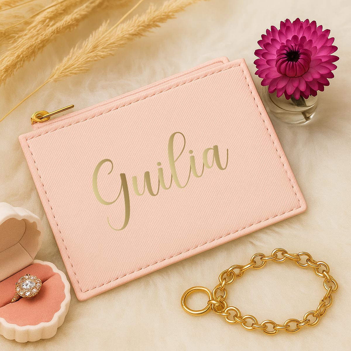 Personalisierte Geldbörse für Damen – Kleines Portemonnaie mit Namen oder Initialen, Kartenetui mit Münzfach – Geschenk für Freundin & Schwester