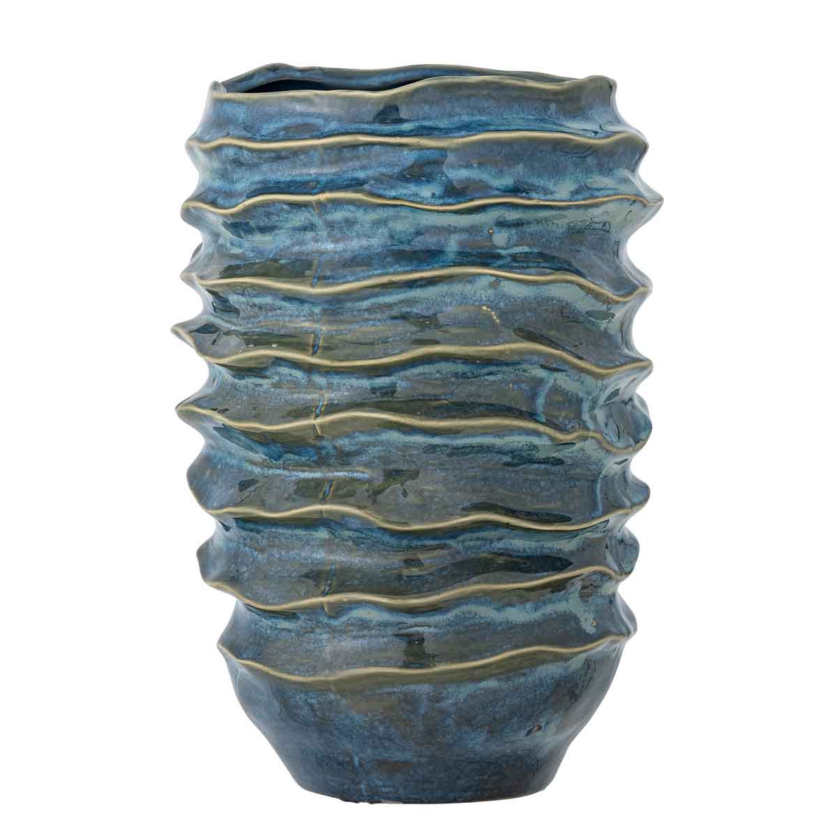 Blaue_Blumenvase_82056984 Hohe Blumenvase in Wellenform für Blumen & Deko
