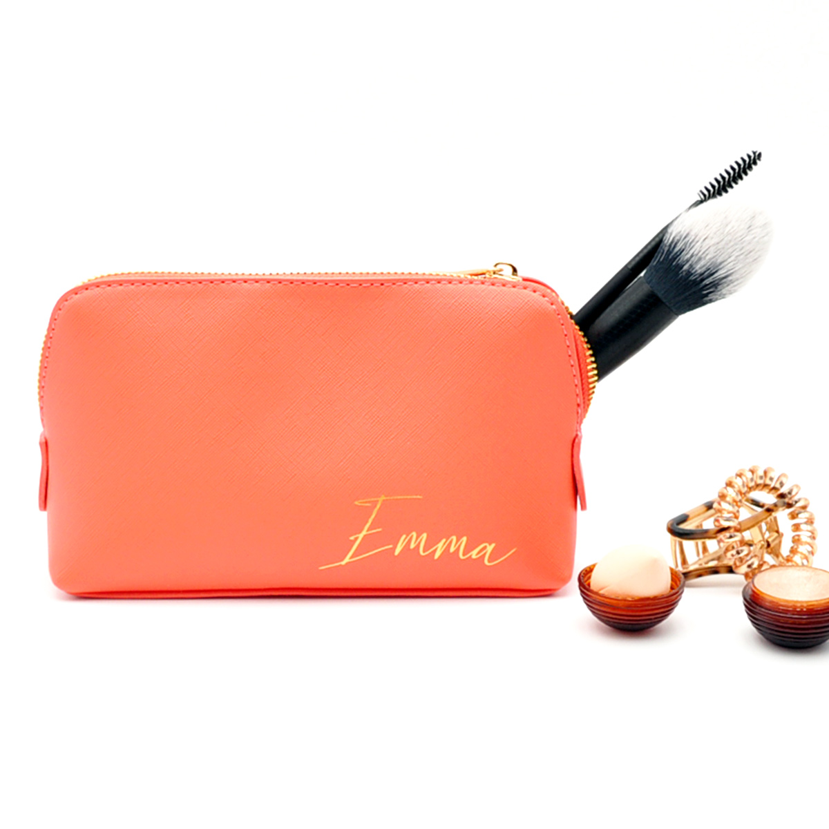 KT10_2 Schminktasche mit Namen - Farbe: Coral, Größe: M