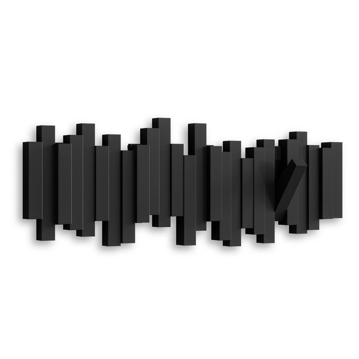 garderobenleiste_sticks_schwarz_umbra Garderobenleiste Sticks mit Klapphaken - in schwarz