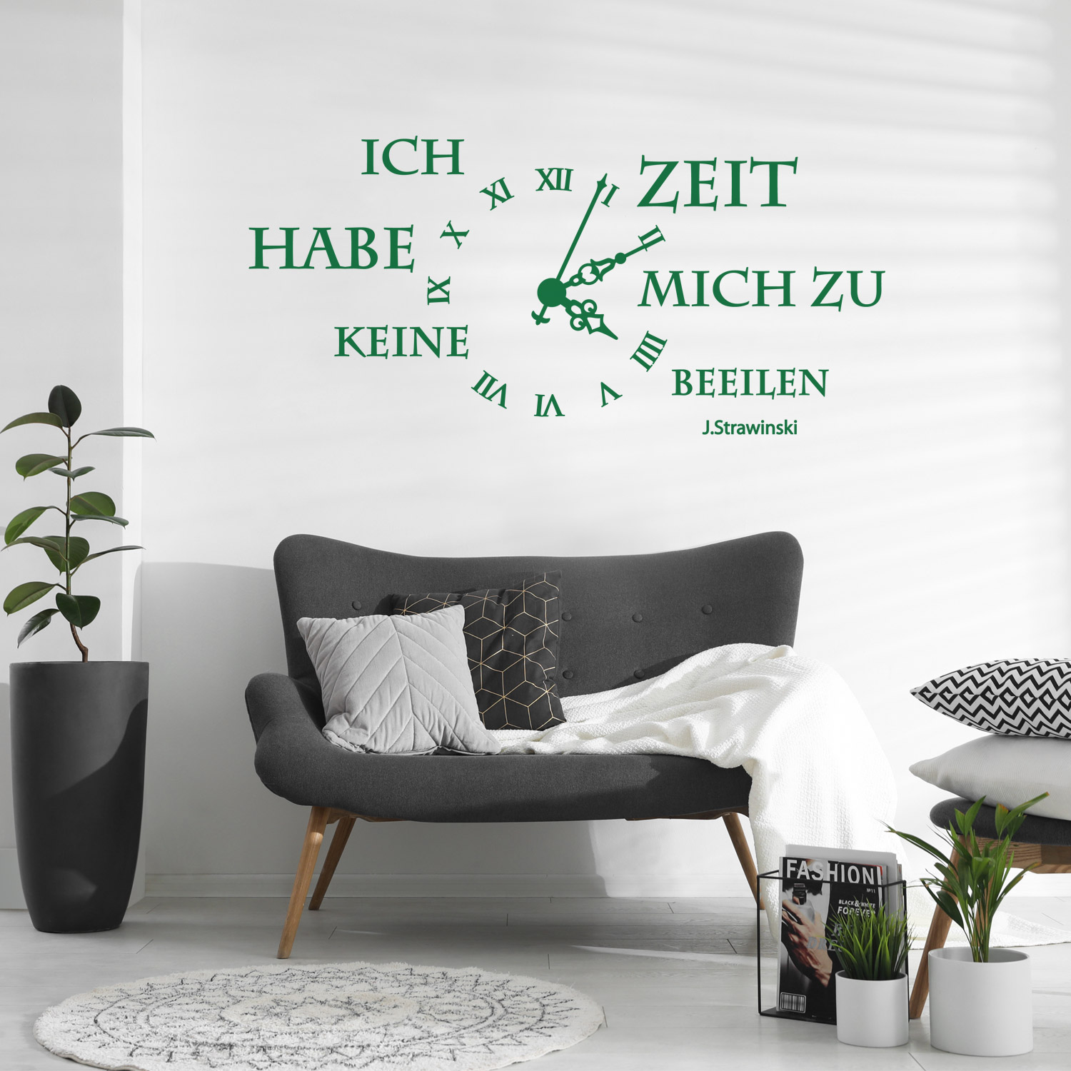 Wandtattoo Zitat Strawinsky [Ich habe keine Zeit] Uhr Wandsticker Wanddekoration