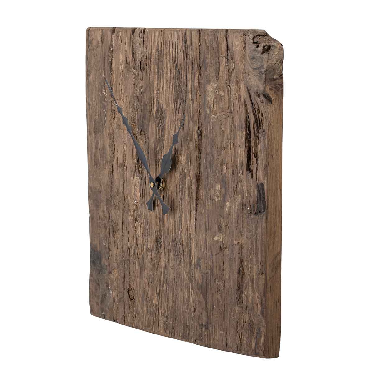 Wanduhr_Holz_82058021_1 Quadratische Wanduhr aus dunklem recyceltem Altholz - Seitenansicht