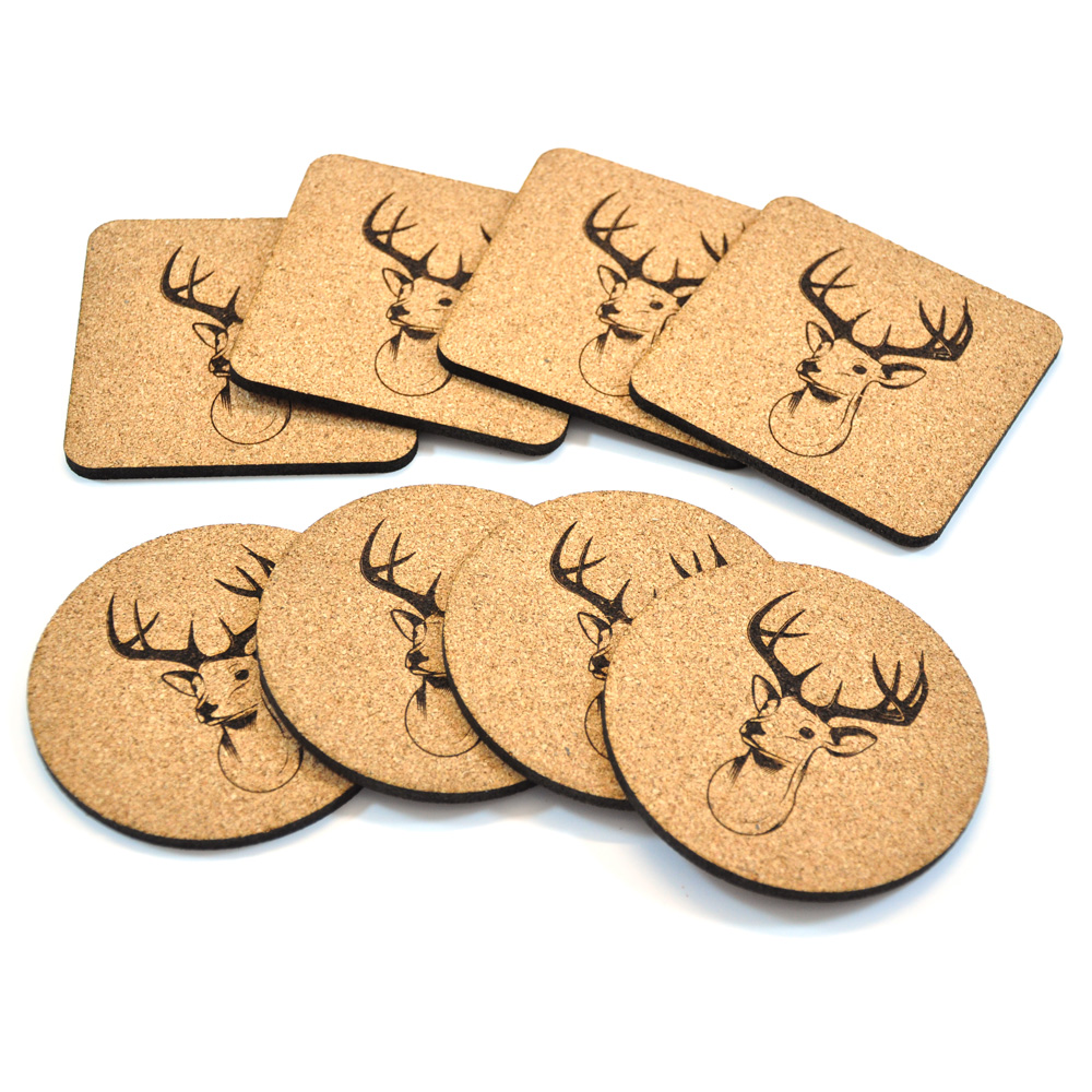 Korkuntersetzer mit Hirschkopf - robuste & nachhaltige Untersetzer aus Kork