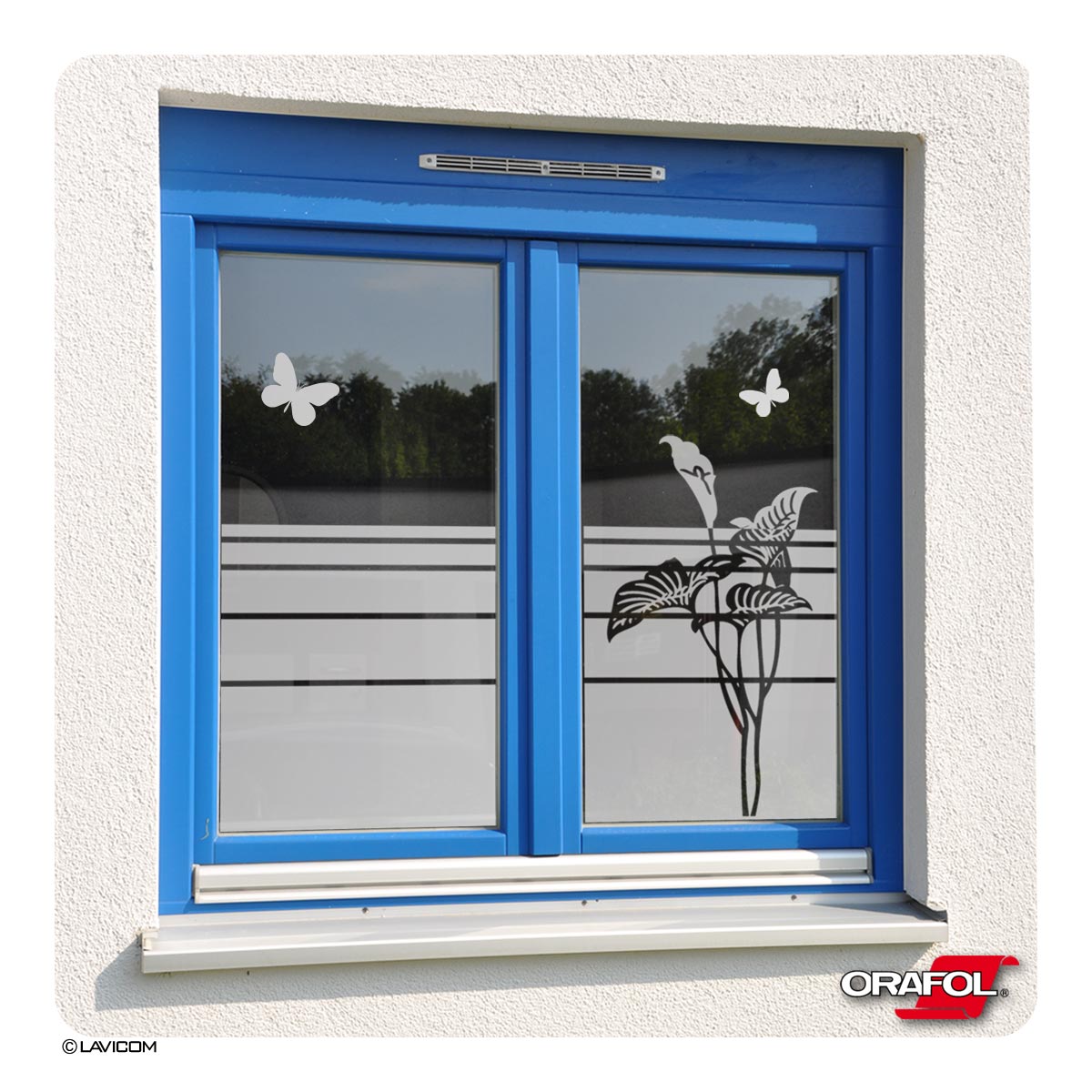 EG281 Sichtschutzfolie Calla Schmetterlinge Fensterfolie Glasdekor Sichtschutz