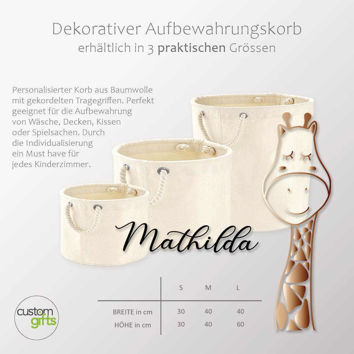 AK01_4 Aufbewahrung für Spielzeug - mit Name & Giraffe
