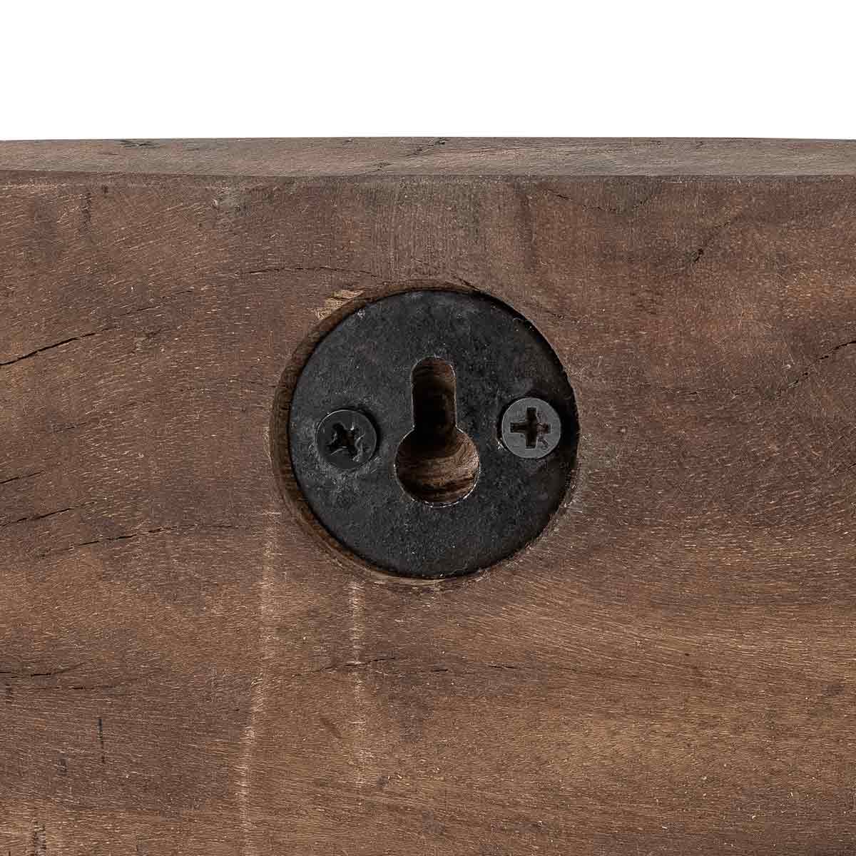 Kleiderhaken_recyceltem_Holz_82056549_4 Garderobenleiste aus dunklem Holz mit besonderen Haken - Rückseite mit Befestigungslösung