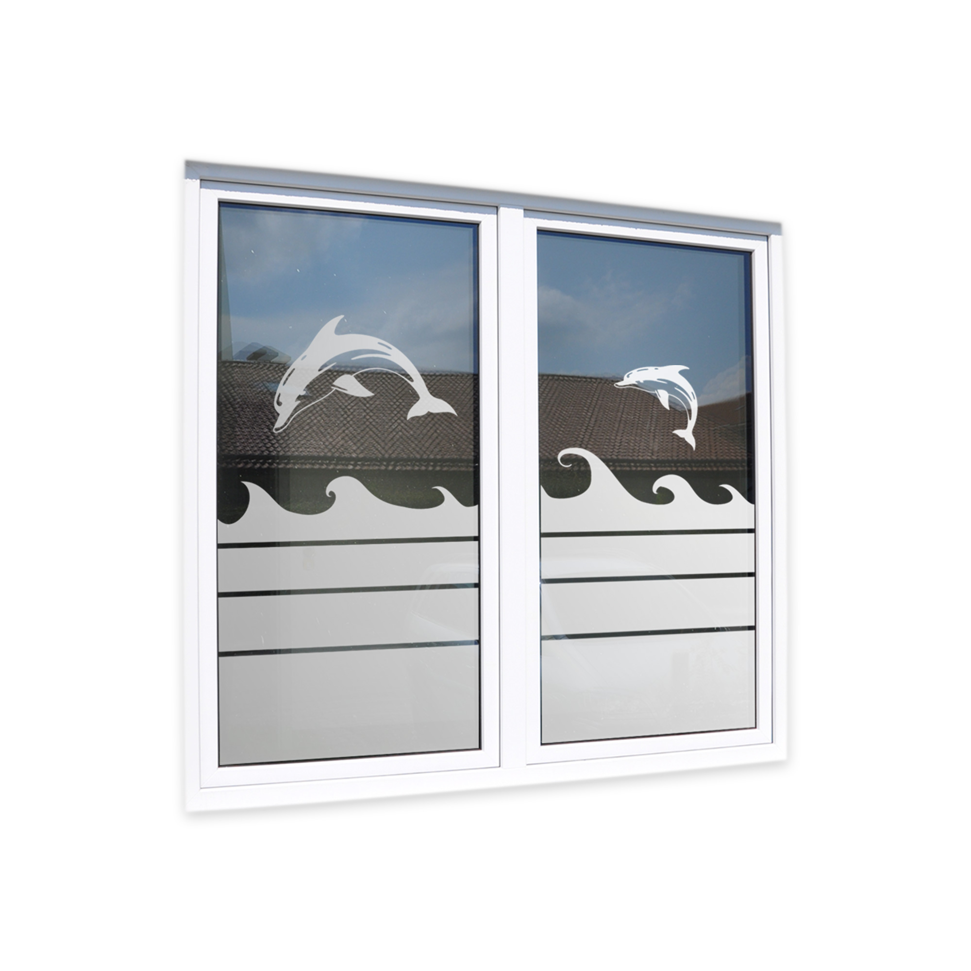 Sichtschutzfolie_EG012 Fensterfolie mit Delphinen für Bad & WC - Wellen & Delphin
