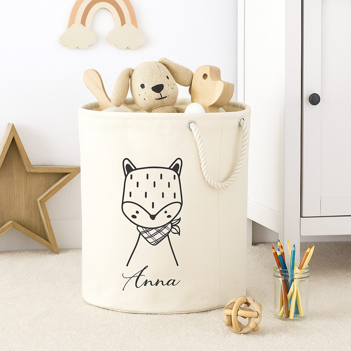 Personalisierter Aufbewahrungskorb Kinder | Spielzeugkorb mit Namen & Tiermotiv | Perfektes Geschenk