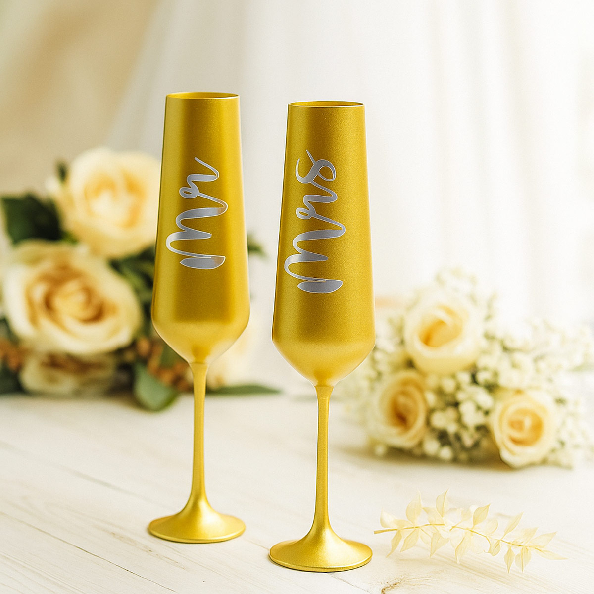 Personalisierte Champagnergläser Mr & Mrs – Kristall Sektflöten Gold 200 ml | Hochzeitsgeschenk & Jubiläum