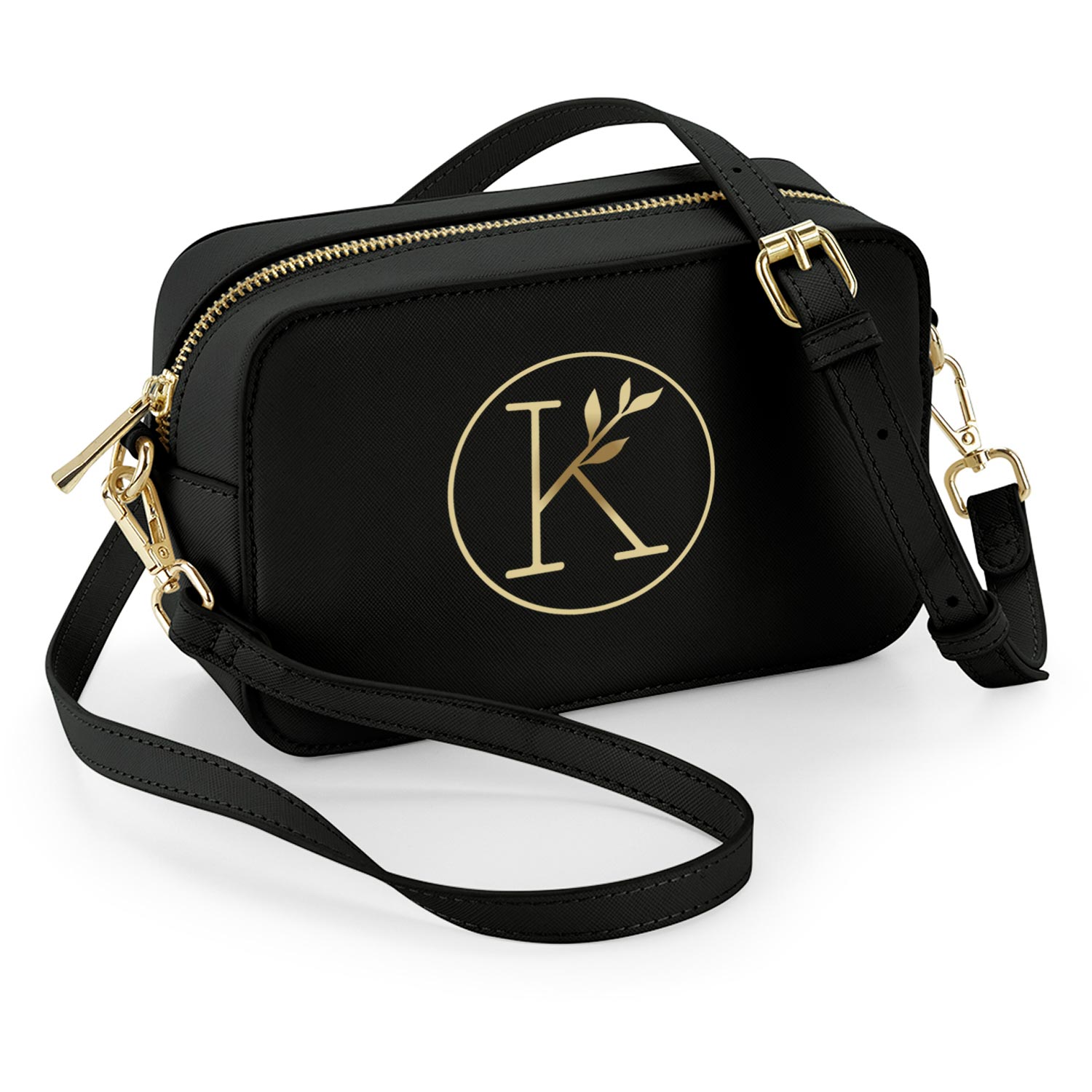 Personalisierte Crossbody Bag - schwarz / gold