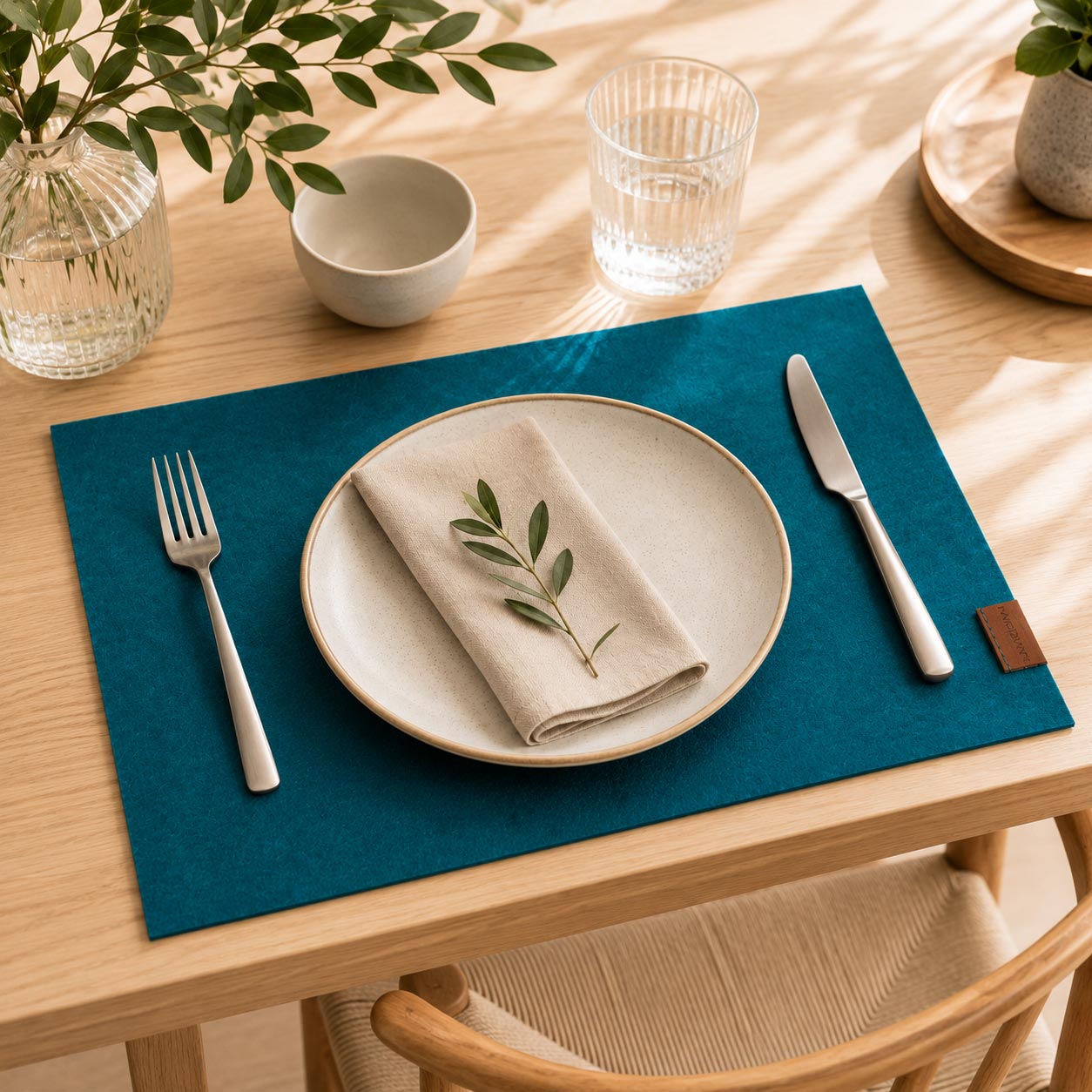 Platzset aus 100% Wollfilz | Rechteckiges Tischset aus Merinowolle mit Lederlabel