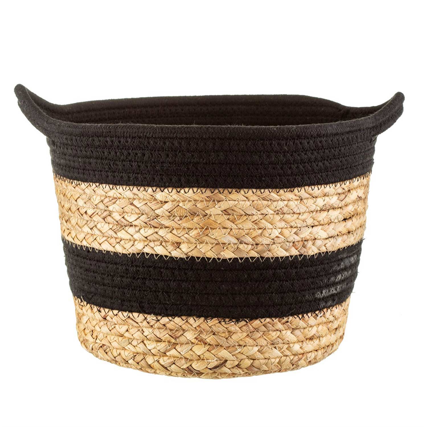 RTN010_B_Arizona_Black_Stripe_Basket Gestreifter Dekokorb aus Seegras & Baumwolle - Vorderansicht