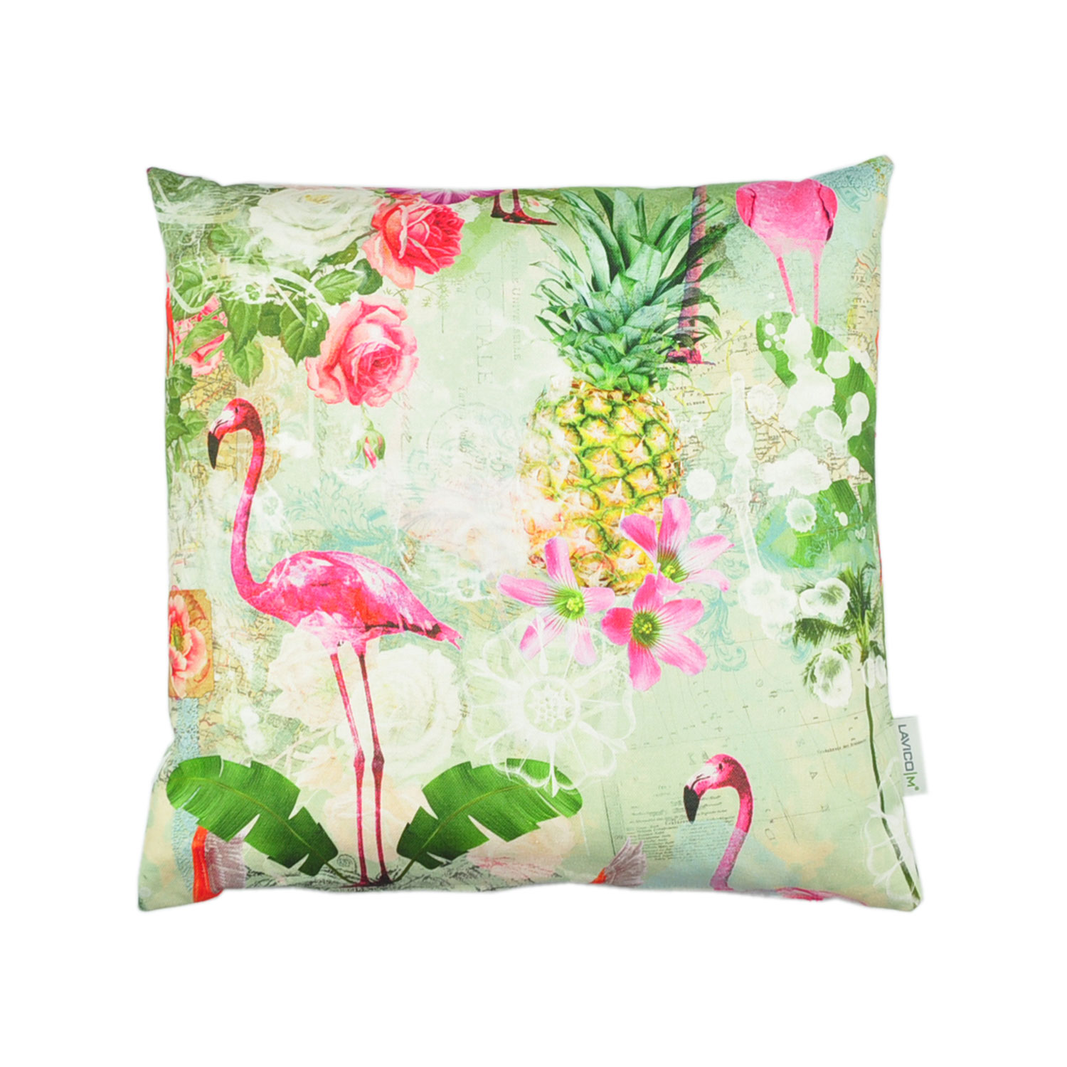 Dekokissen-Flamingos-Tropical-1 Kissenhülle mit goldener Ananas