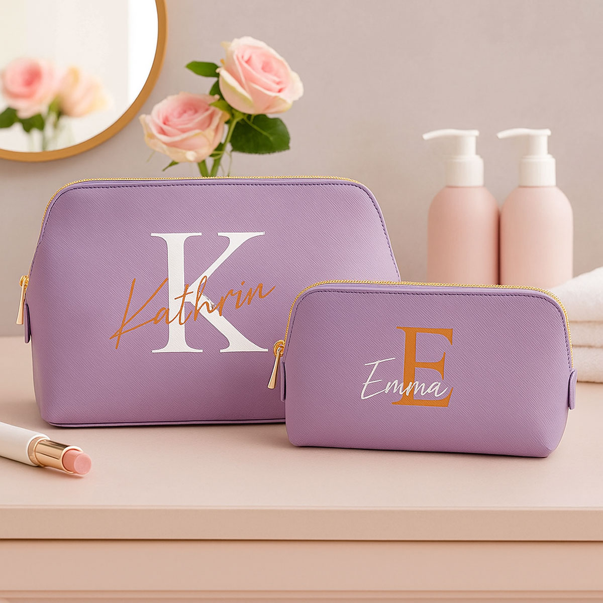 Personalisierte Kosmetiktasche - Kulturtasche mit Initiale - Schminktasche mit Wunschnamen